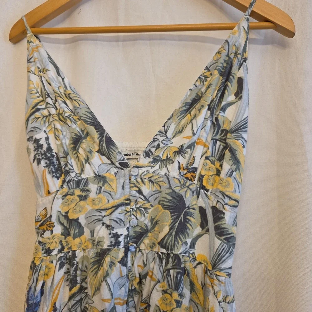 Abercrombie & Fitch Dress Womens Small Tropical Floral Maxi V‎ Neck Sundress